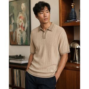 PS Paul Smith London Beige Knit Short Sleeve Cotton Polo Shirt Mens Size Medium